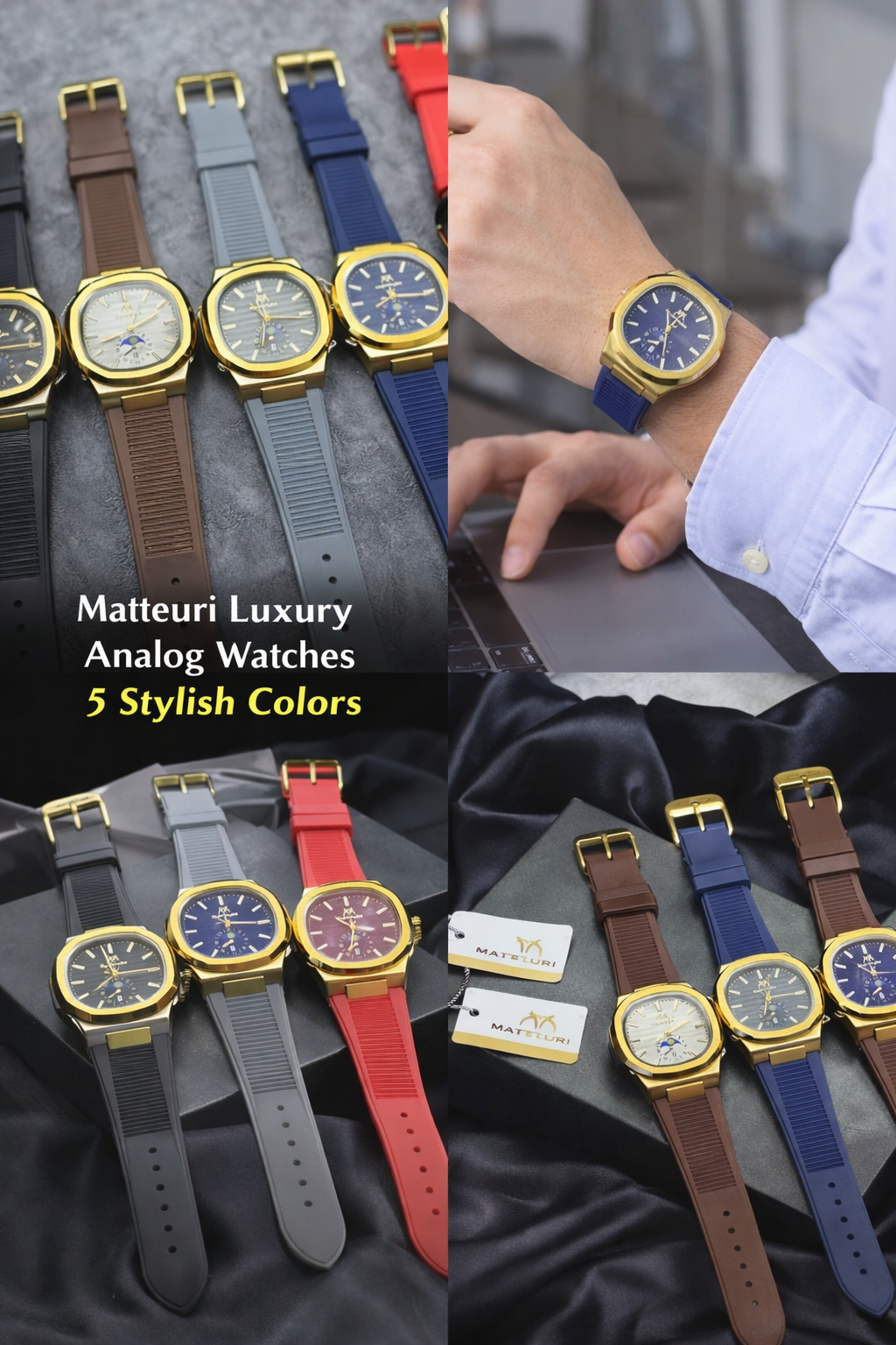Matturi Fashion Luxury Sports Wristwatch Gold Plated Case Silicone Rubber Strap Non Waterproof Without Box